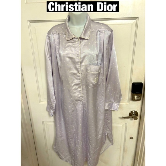 Christian Dior Vintage Lavender‎ Polka Dot Large Embroidered Logo Pocket Sz Lg